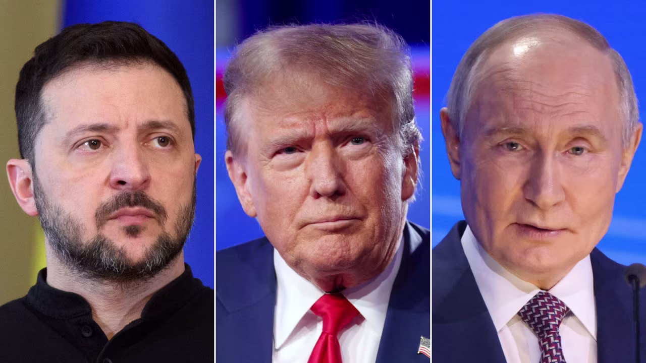 Ukrainian President Volodymyr Zelensky, US President Donald Trump and Russian President Vladimir Putin.