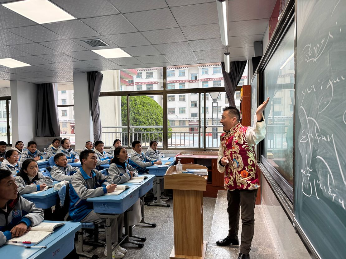 Eighth-grade students take a Tibetan-language class at Bayi District Middle School in Nyingchi, Tibet.