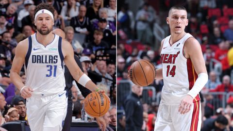 Klay Thompson (left) and Tyler Herro (right) were key in the Dallas Mavericks and Miami Heat's respective play-in victories on Wednesday.