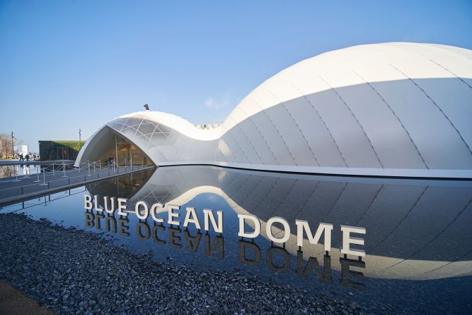 Commissioned by a non-profit called Zero Emissions Research and Initiatives (ZERI), the Blue Ocean Dome is raising awareness around marine pollution and possible solutions. The recyclable pavilion, designed by award-winning Japanese architect Shigeru Ban, experiments with sustainable materials including laminated bamboo, paper tubes, and plastic that’s reinforced with carbon fiber.