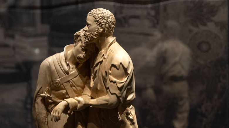 Visitors tour “The Shape of Power: Stories of Race and American Sculpture” at the Smithsonian American Art Museum in Washington, DC, on Saturday, June 28, 2025. The exhibit was singled out by President Donald Trump in an executive order that the Smithsonian review exhibits for “improper ideology.”