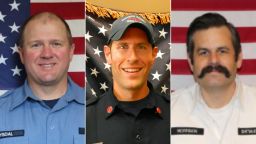 Coeur d'Alene Fire Department engineer Dave Tysdal, left, was injured in the shooting, and Kootenai County Fire and Rescue Battalion Chief Frank Harwood, center, and Coeur d'Alene Fire Department Battalion Chief John Morrison, right, were killed.
