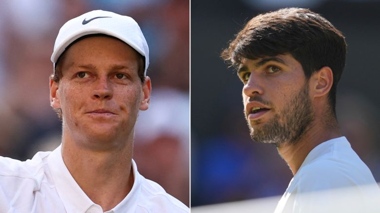 Jannik Sinner, left, and Carlos Alcaraz will face off in Sunday's Wimbledon final.