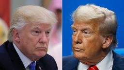 Donald Trump seen on the left in 2017 during his presidency and on the right in 2025 during his second term.