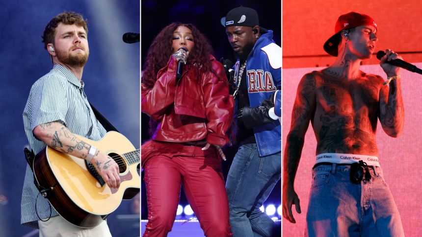 From left: Alex Warren's "Ordinary," SZA and Kendrick Lamar's "Luther" and Justin Bieber's "Daisies" are topping the charts. But are any of them "song of the summer" material?