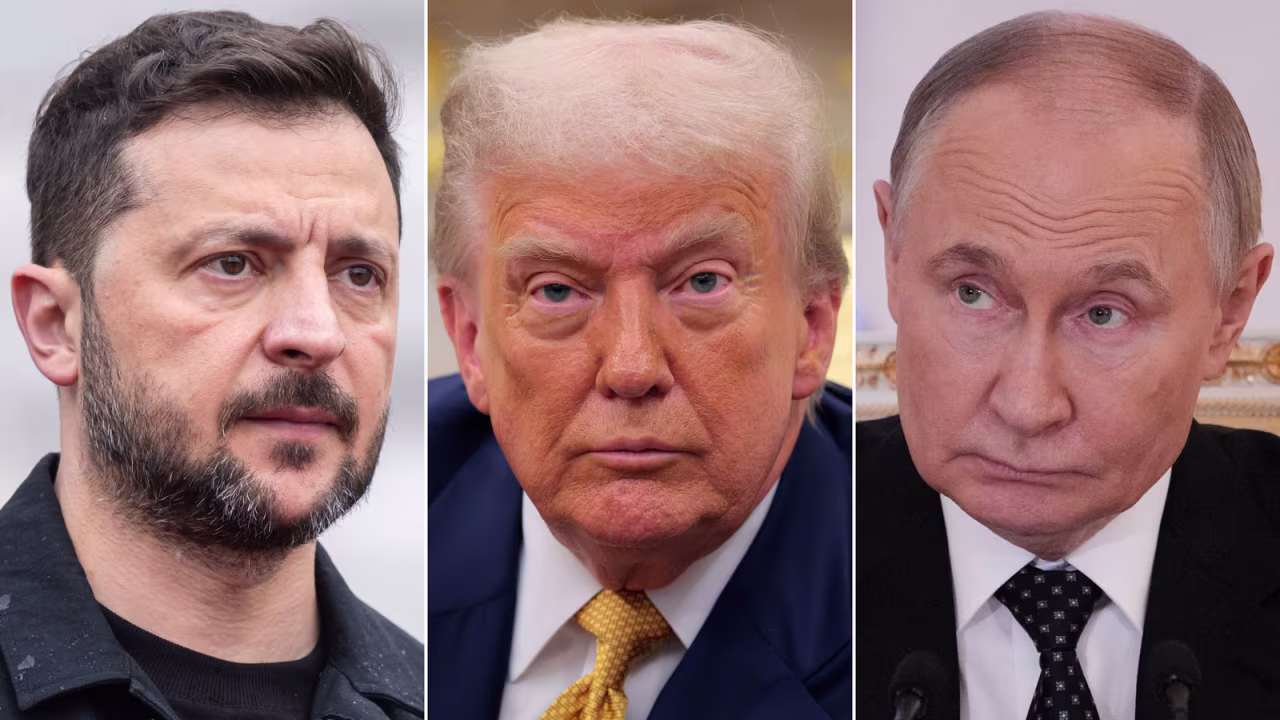 Ukrainian President Volodymyr Zelensky, US President Donald Trump and Russian President Vladimir Putin.
