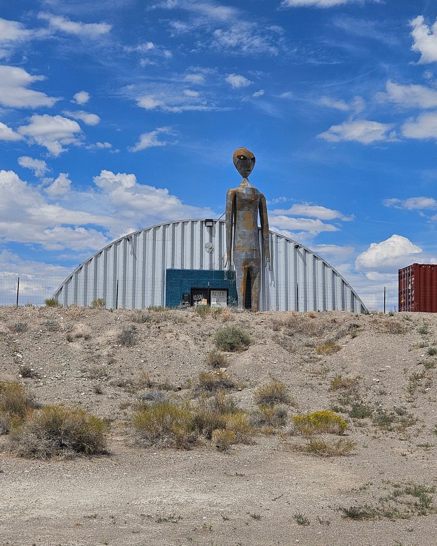 Zork stands 40-feet high outside of the Alien Research Center founded by George Harris. Harris was tasked by the US Army with interviewing people who reported alien sightings across the country.