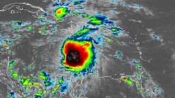 Infrared satellite image showing Tropical Storm Melissa in the Caribbean on October 22.