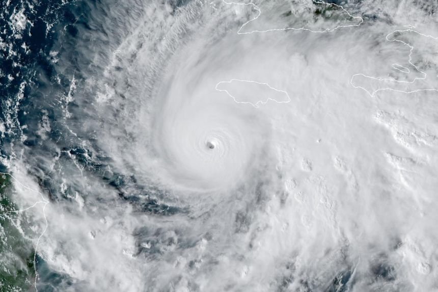 Hurricane Melissa pictured in the Caribbean Sea on Tuesday, October 28.
