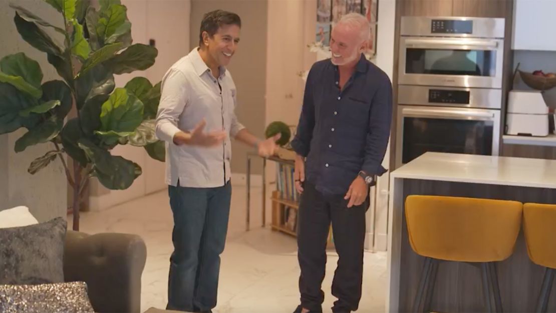 CNN Chief Medical Correspondent Dr. Sanjay Gupta, left, interviews Simon Nicholls for his documentary "The Last Alzheimer's Patient."