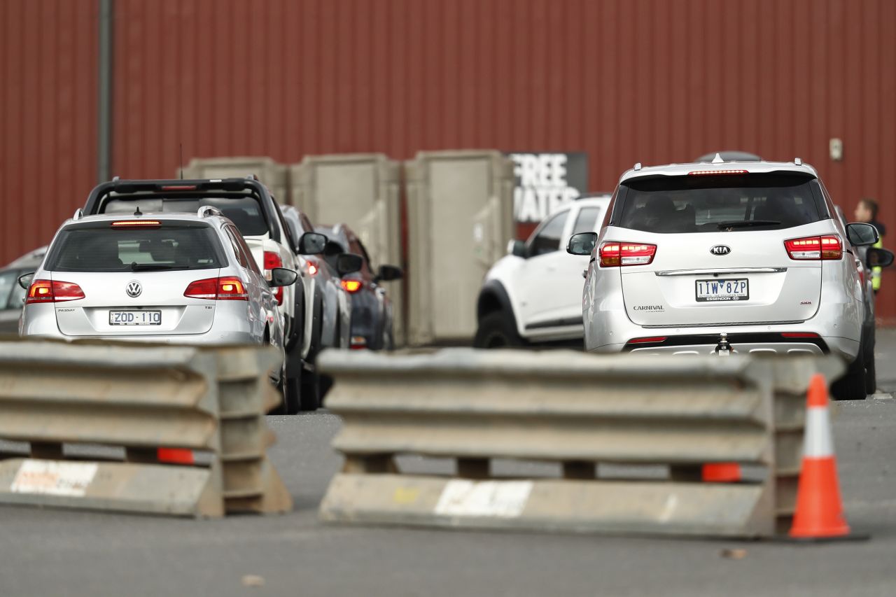 A drive through Covid-19 testing site is seen at the Melbourne Show Grounds on June 25, in Melbourne, Australia.?