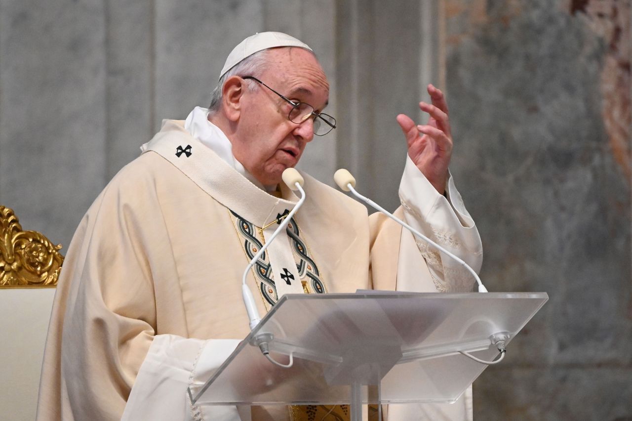 Pope Francis delivers his homily during a Holy Mass on November 22 at St. Peter's Basilica in The Vatican. 