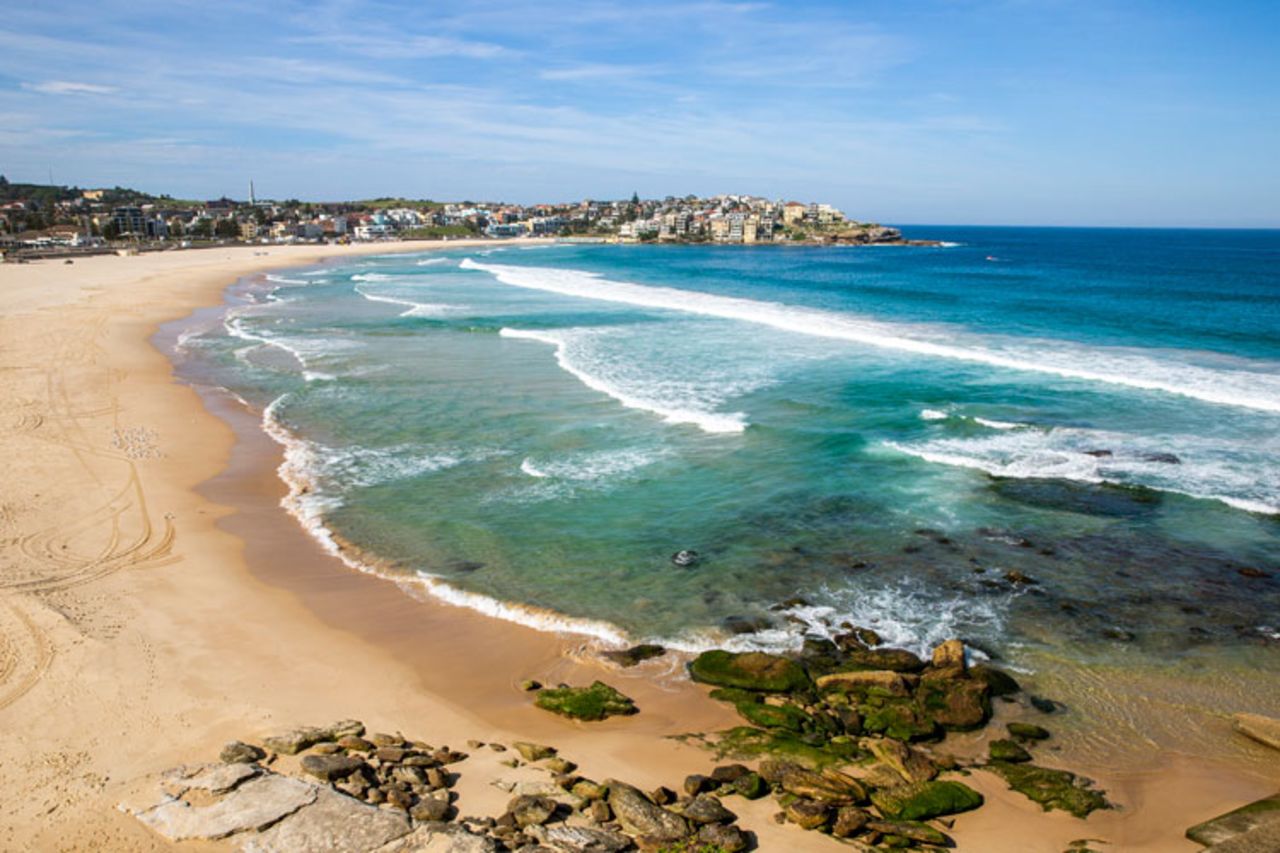 A general view of a closed Bondi Beach is seen on March 22 in Sydney, Australia.