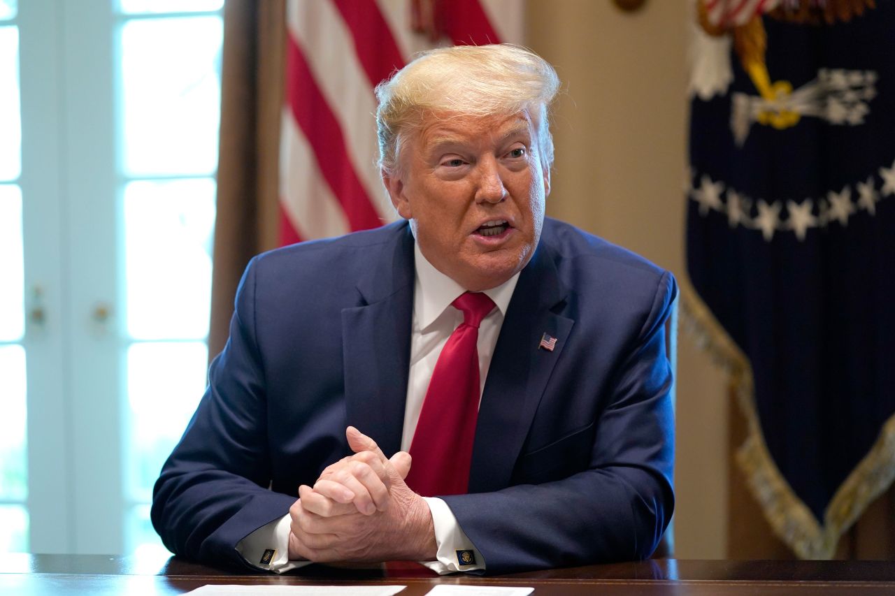 President Donald Trump speaks during a meeting in the Cabinet Room of the White House, April 3, in Washington.