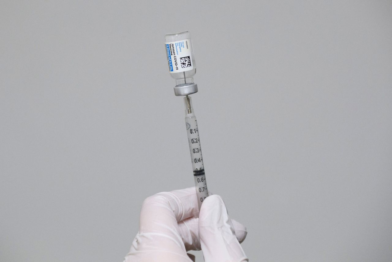 A syringe is filled with a dose of the Johnson & Johnson Janssen Covid-19 vaccine at a vaccination site inside Reuther Hall at Forty Acres on March 13 in Delano, California. 