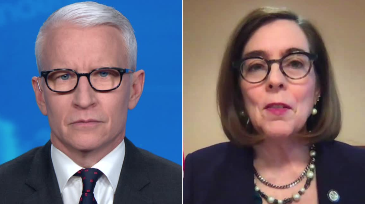Anderson Cooper with Oregon Gov. Kate Brown.