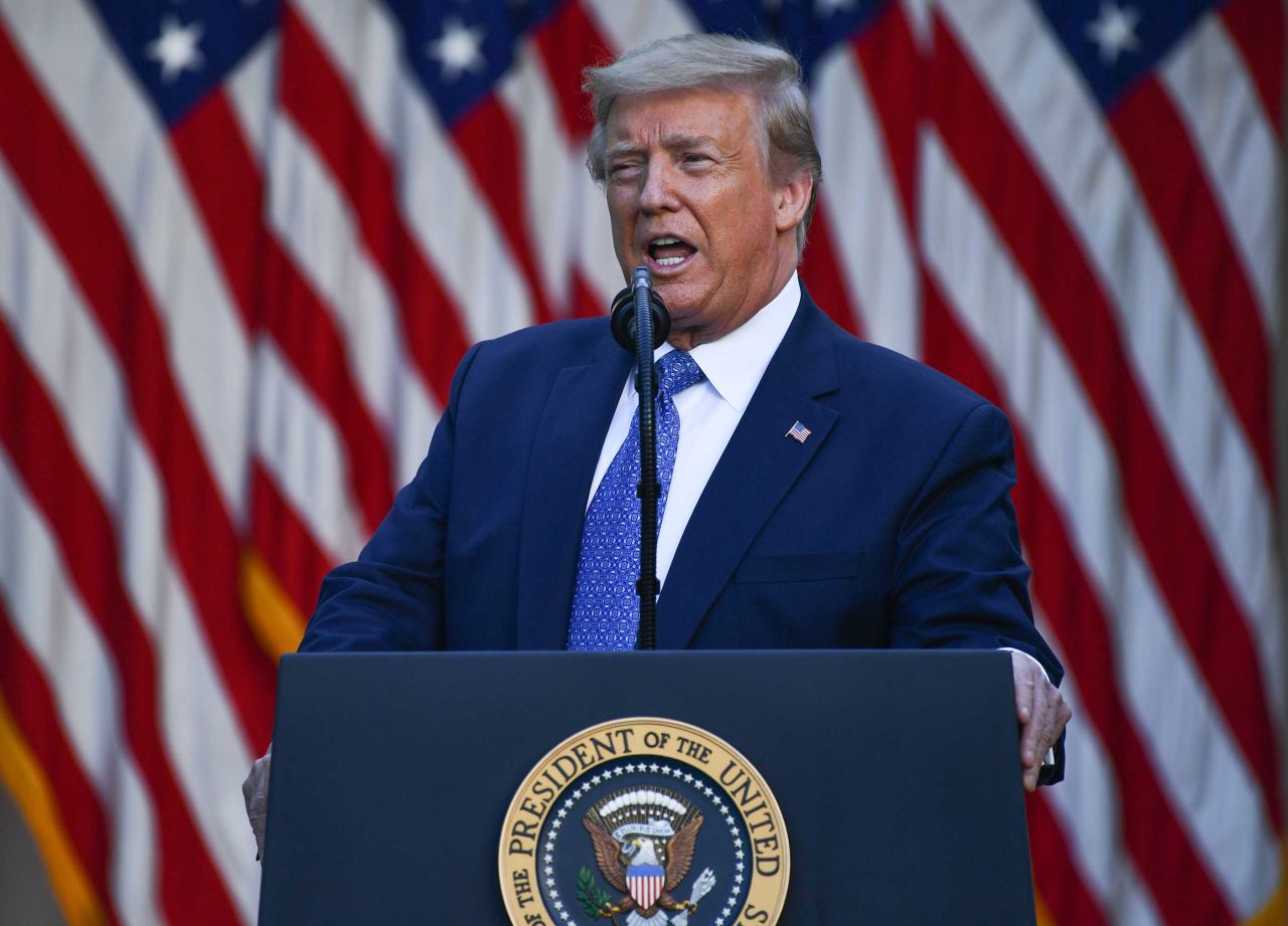 President Trump delivers remarks in the Rose Garden of the White House in Washington, DC on June 1.