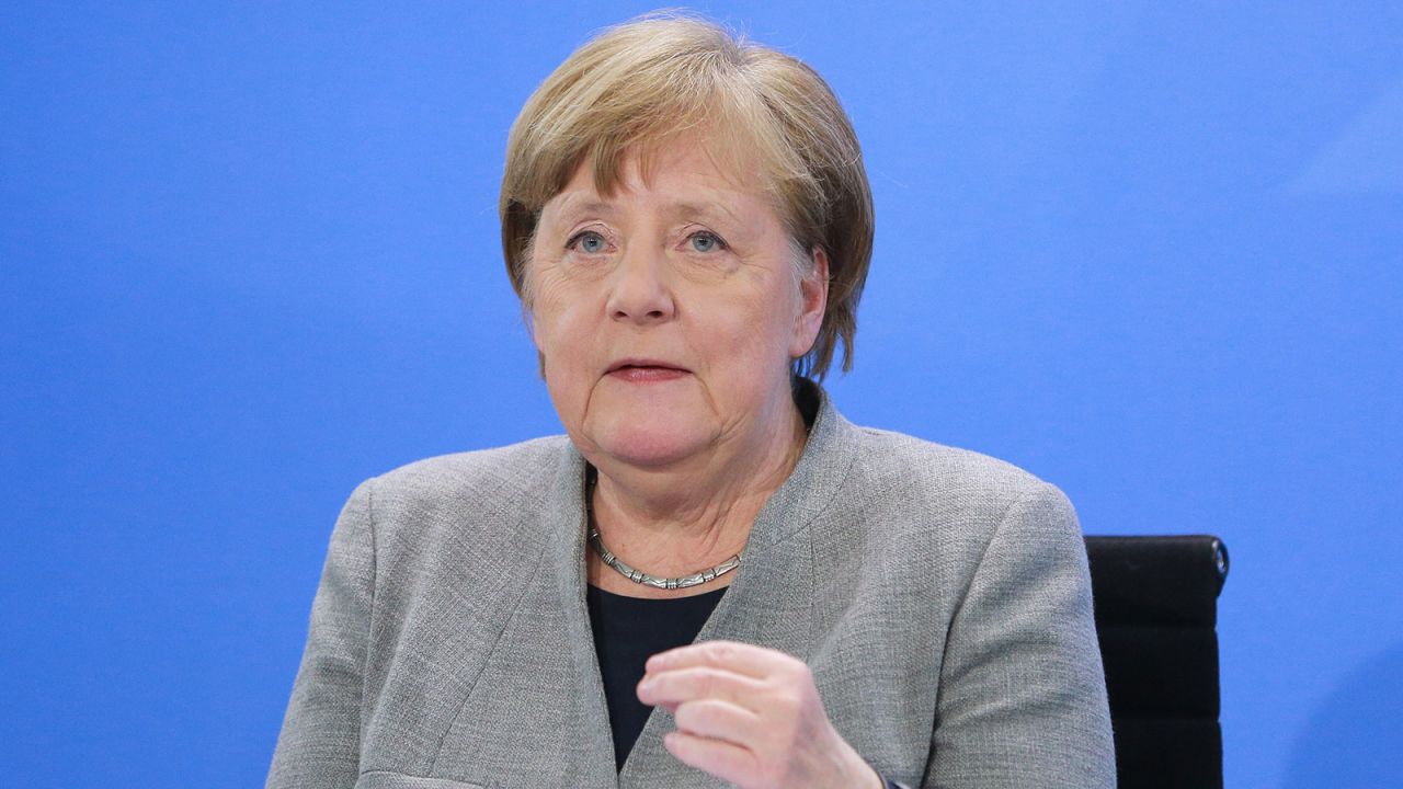 German Chancellor Angela Merkel informs the media about the latest measures of the government in the fight against the Covid-19 pandemic on April 16 in Berlin. 