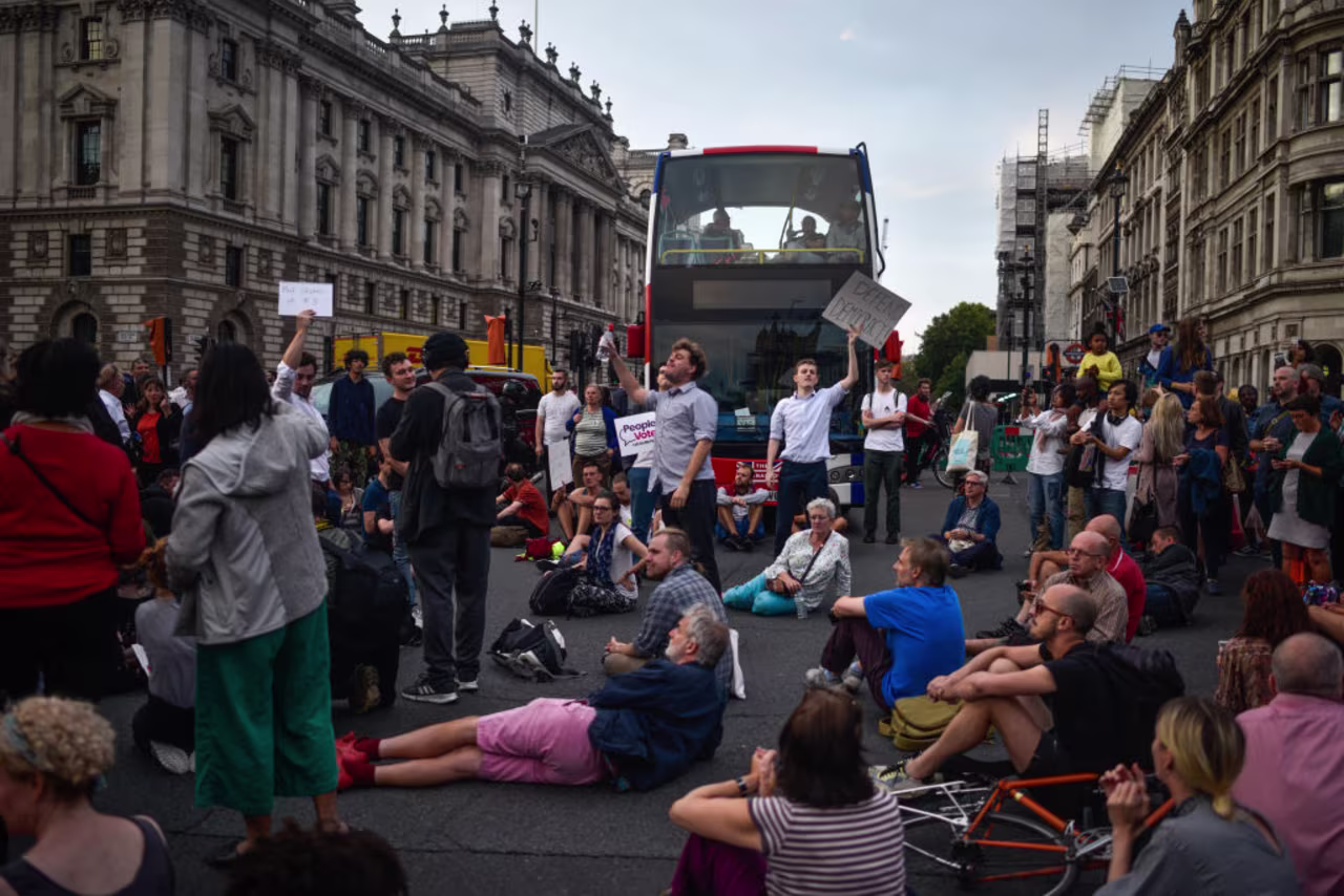 Protests in London on Wednesday.
