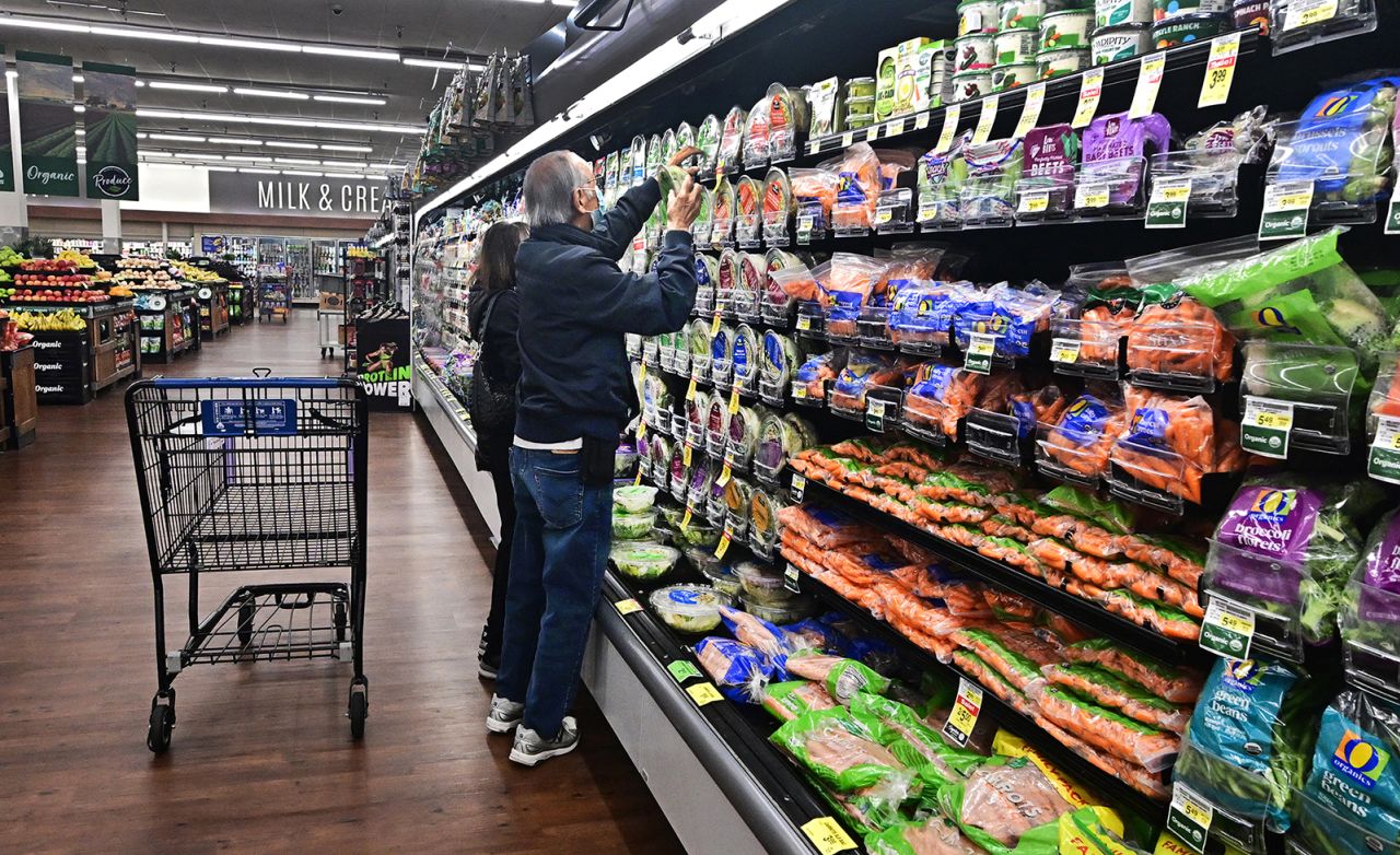 People shop at a supermarket in Montebello, California, on May 15.