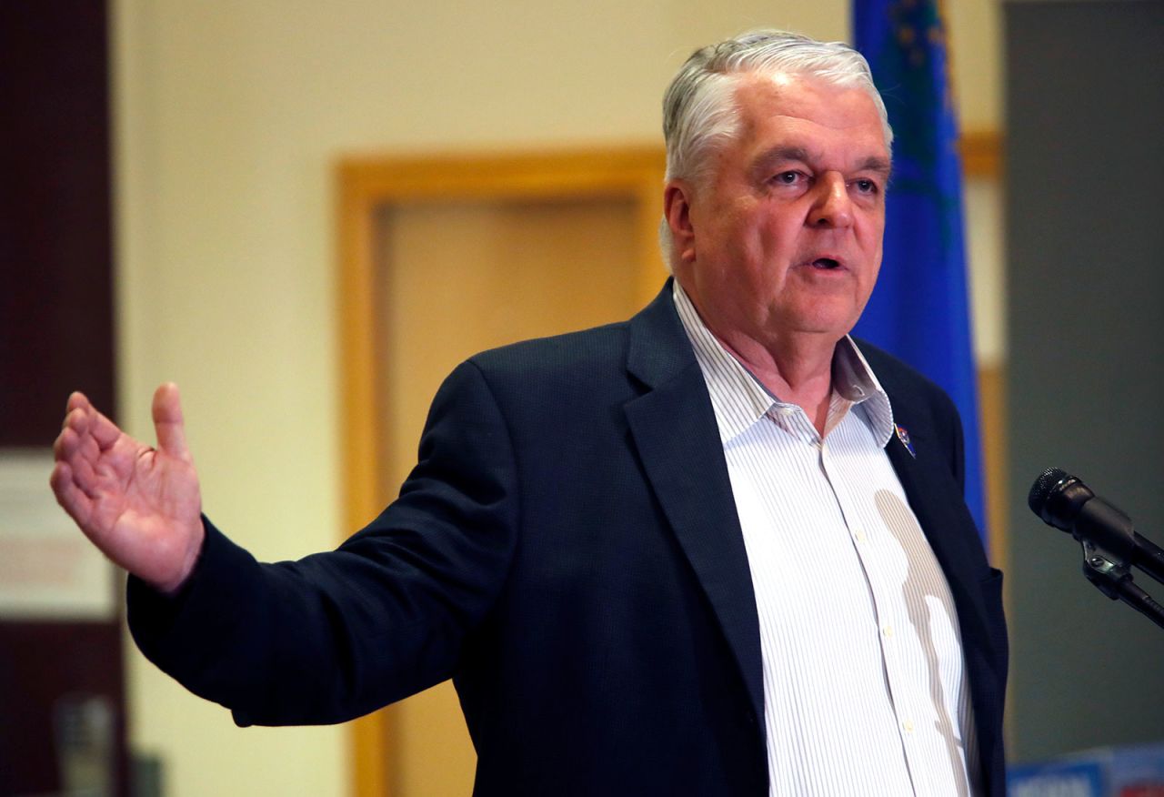 Nevada Gov. Steve Sisolak speaks during a press conference in Las Vegas on Tuesday, March 17.