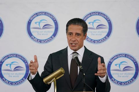 Miami-Dade County Public Schools Superintendent Alberto Carvalho speaks during a news conference on Thursday, May 20.