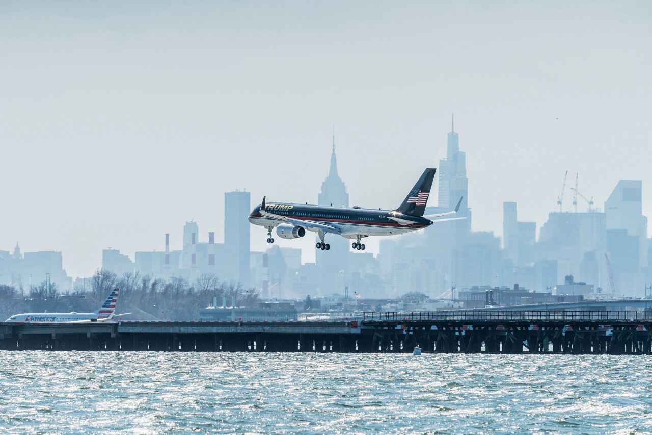 Trump's plane lands at LaGuardia Airport in New York on Monday, April 3.