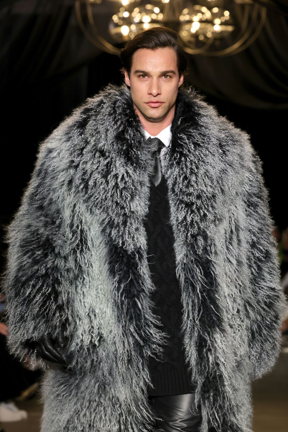 Hudson included menswear looks for the second consecutive season, including a fur coat paired with tailoring.