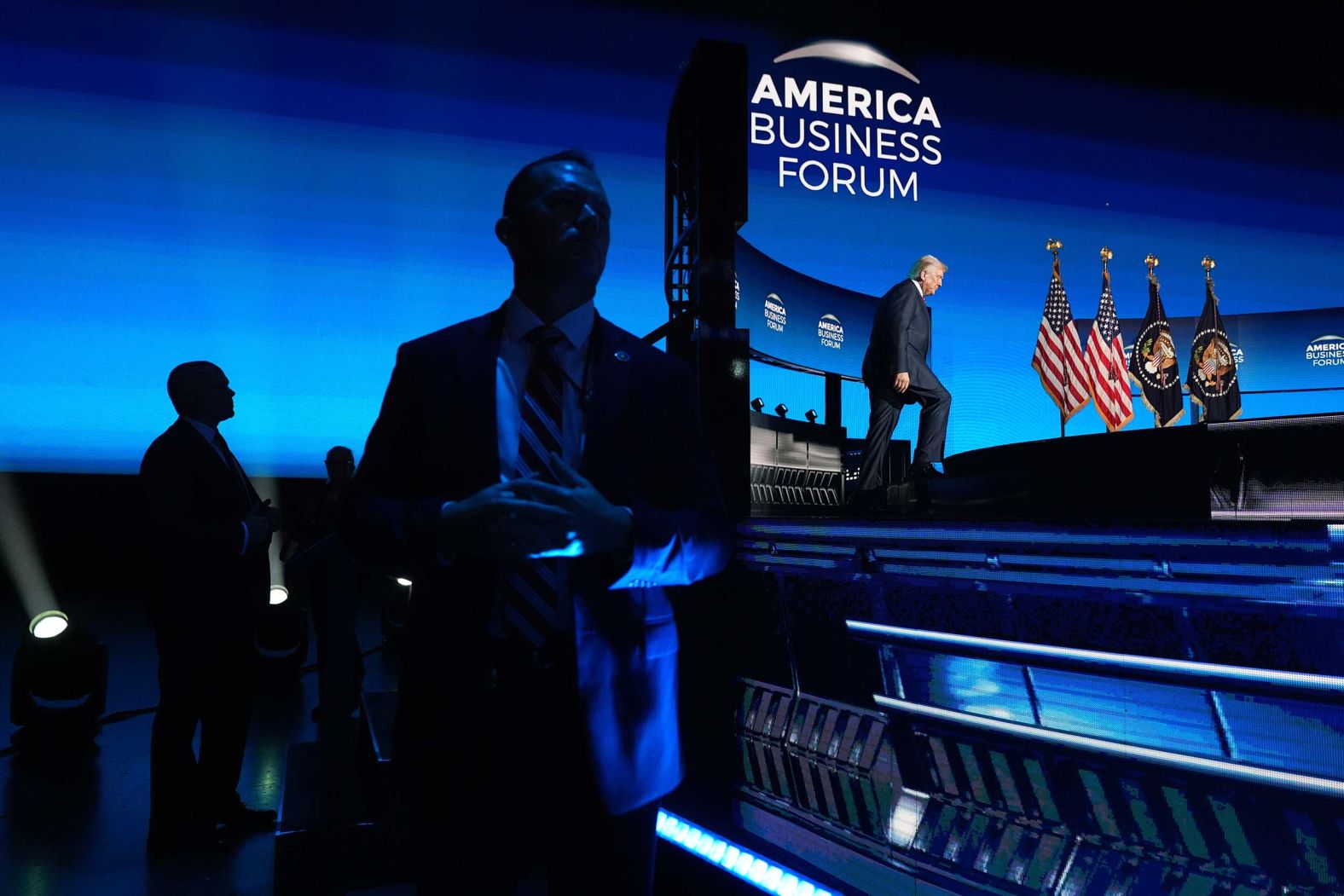 US President Donald Trump walks on stage to speak at the America Business Forum in Miami’s Kaseya Center on Wednesday, November 5. During <a href="index.php?page=&url=https%3A%2F%2Fwww.cnn.com%2Fpolitics%2Flive-news%2Ftrump-government-shutdown-election-11-05-25%3Fpost-id%3Dcmhmdhsgv00003b60etrbfbn1">his speech</a>, Trump suggested that the ongoing government shutdown, which is now the longest in US history, is not damaging the nation’s economy. He said the country is “so strong” it can withstand the disruption.