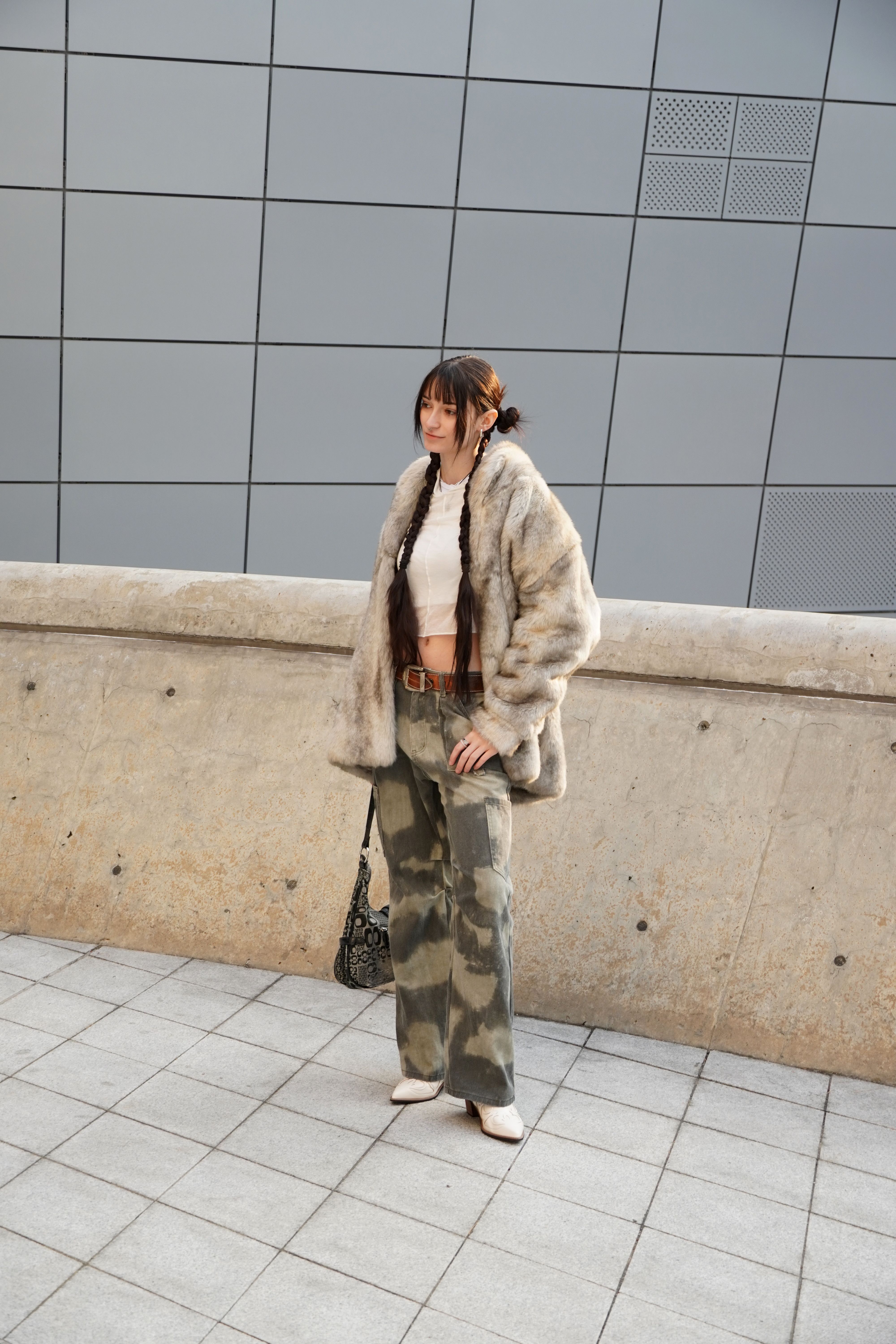 Jade Bachalas wore a second-hand fur jacket from Seoul's Dongmyo Flea Market. “I wanted a cowboy vibe for this look — with a bit of Y2K.”