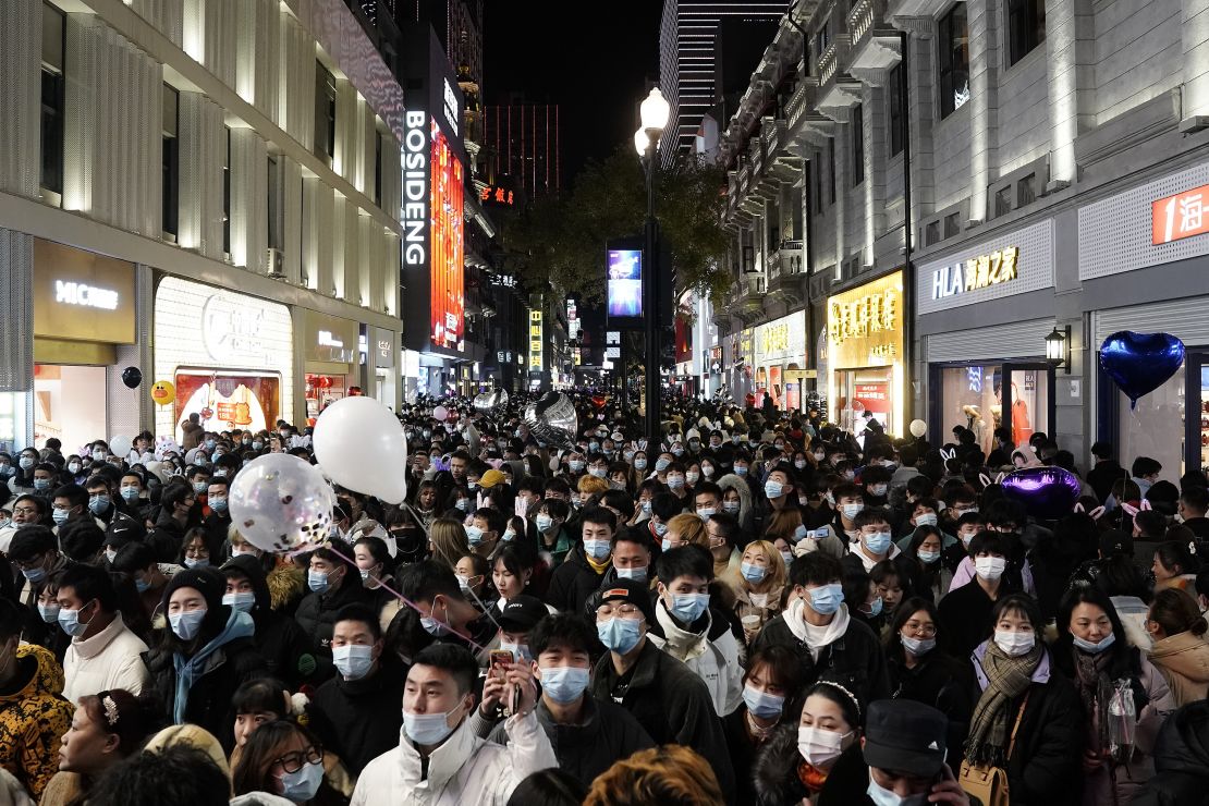 People celebrate the New Year on December 31, 2020 in Wuhan,