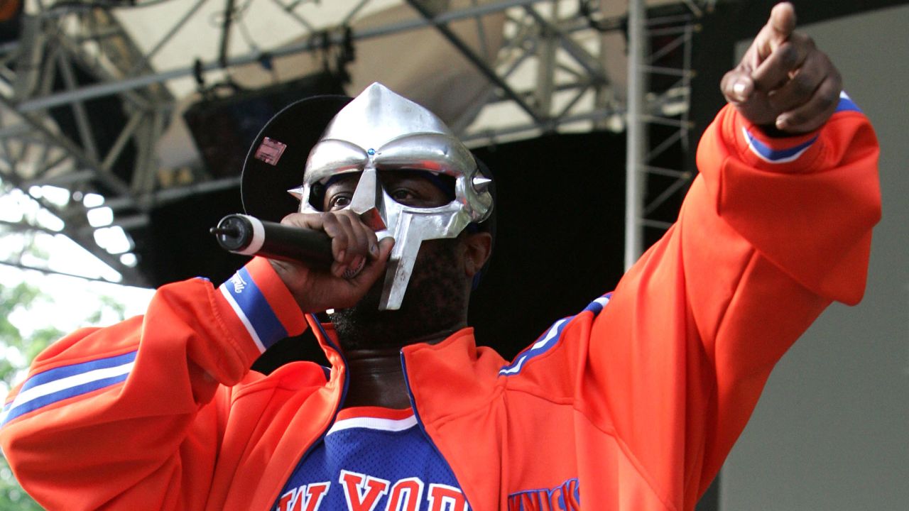 Rapper MF DOOM performs at a benefit concert for the Rhino Foundation at Central Park's Rumsey Playfield on June 28, 2005 in New York City.  