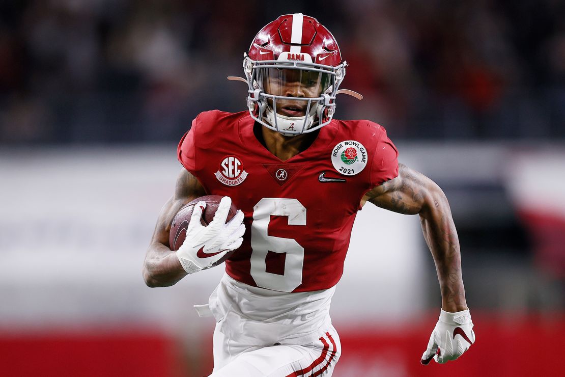 Alabama wide receiver and Heisman Trophy finalist DeVonta Smith had three touchdowns Friday in the Rose Bowl semifinal.