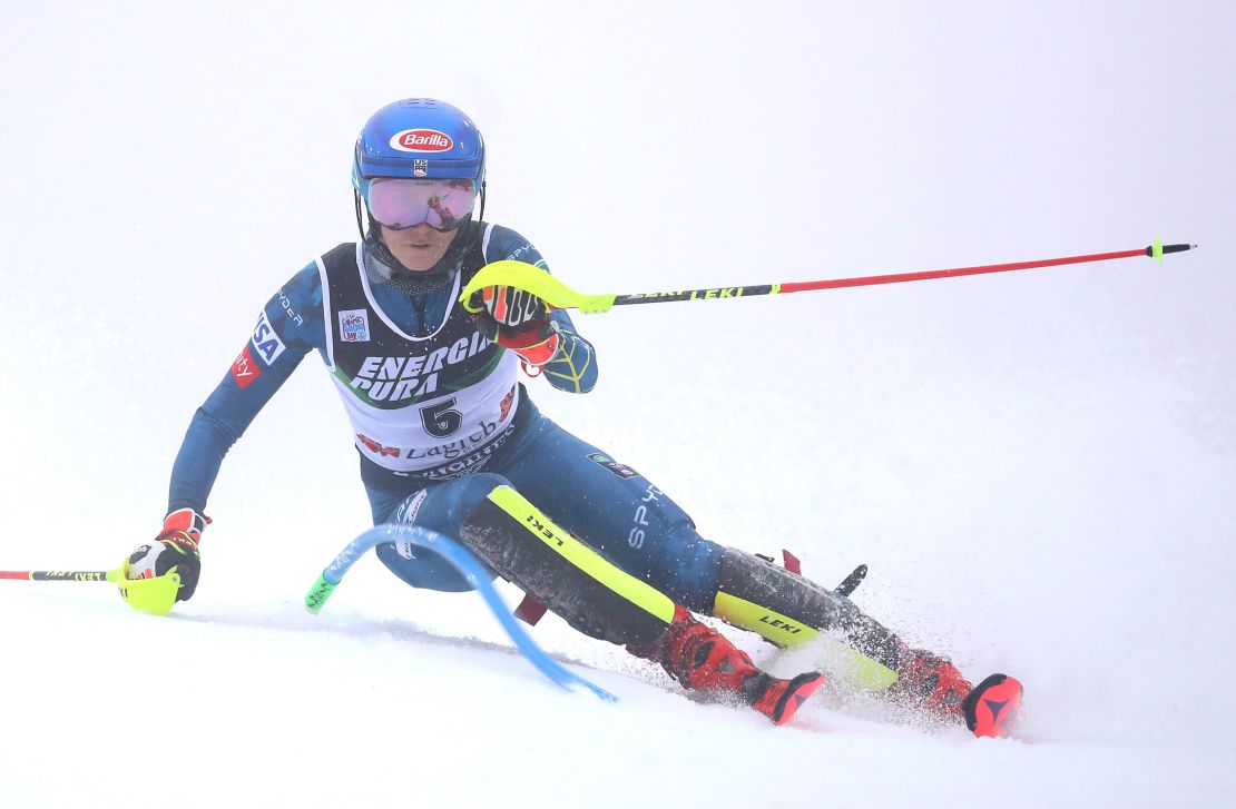 Mikaela Shiffrin competes during her first run of the World Cup slalom event on Sljeme Mountain on her way to an eventual fourth place.