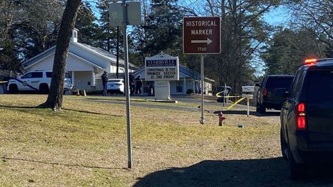 The scene of a shooting at Starrville Methodist Church in Winona, Texas, on Sunday, January 3, 2021.