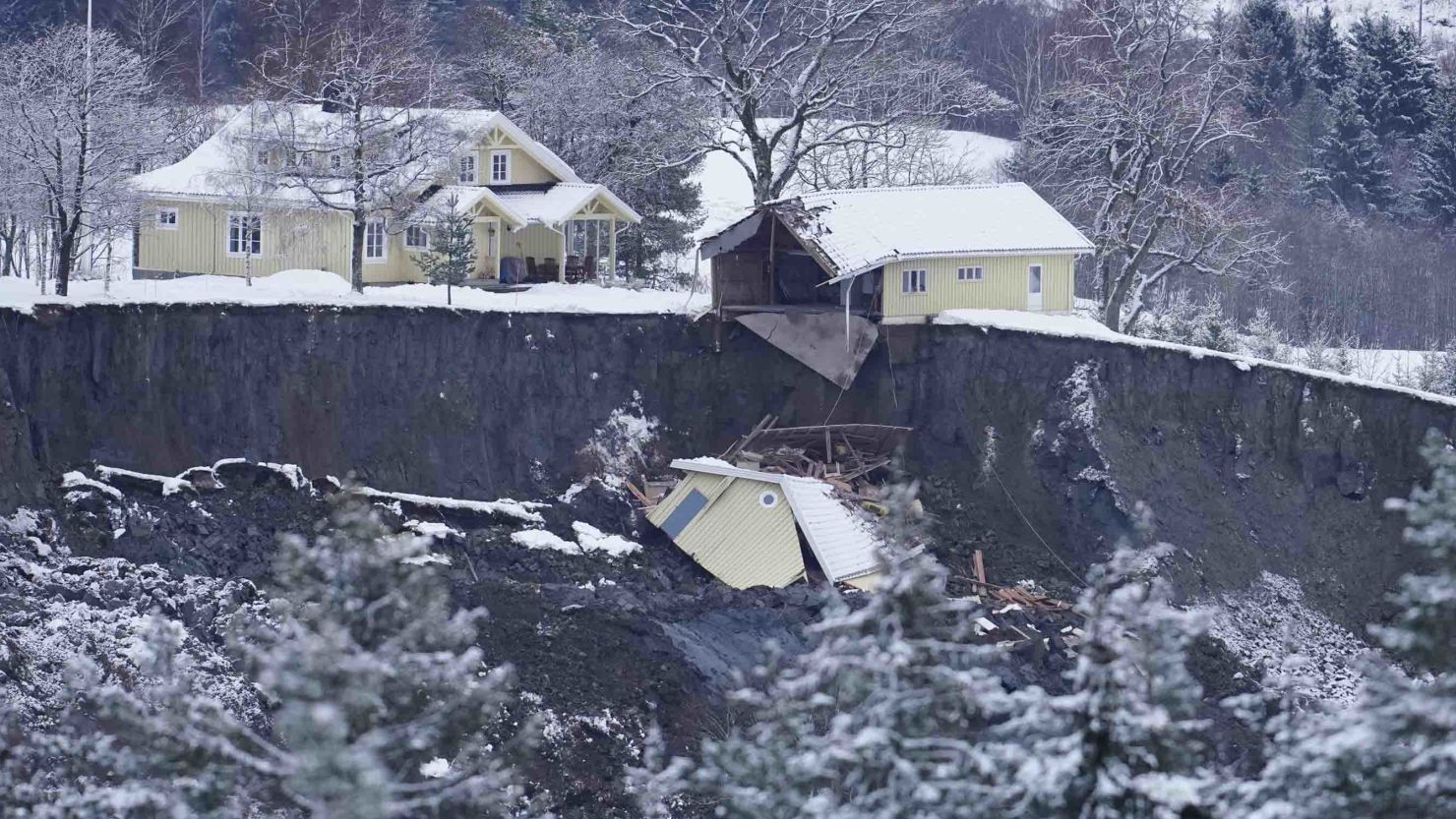 Debris from a destroyed house is seen in Ask, Gjerdrum county, on December 31, 2020, one day after a landslide.
