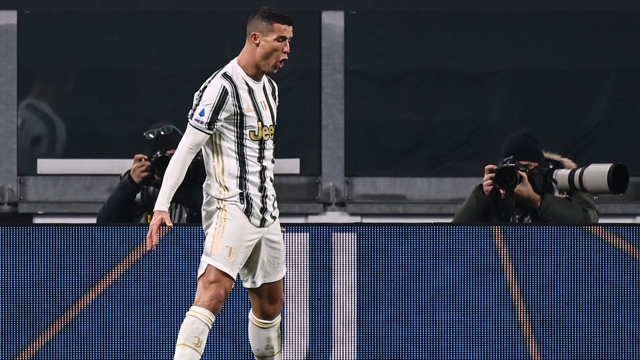 Cristiano Ronaldo celebrates after scoring his second goal against Udinese.
