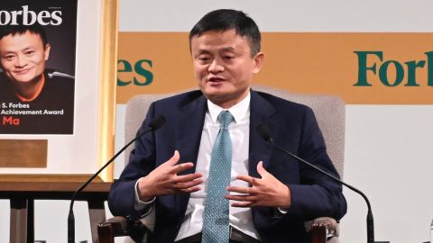 Jack Ma, co-founder and former executive chair of Alibaba Group, speaks during the Forbes Global CEO Conference in Singapore on October 15, 2019. (Photo by Roslan RAHMAN / AFP via Getty Images) 