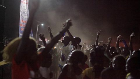 Supporters of Faustin-Archange Touadera celebrate after election results announced in the capital.