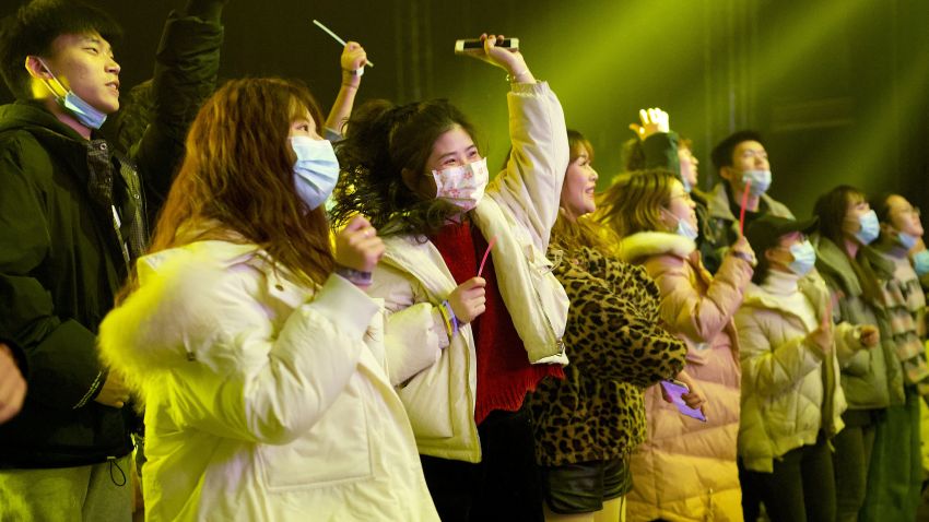 People listen to a band during an indoor concert in Wuhan, in Chinas central Hubei province on January 1, 2021. (Photo by Noel Celis / AFP) (Photo by NOEL CELIS/AFP via Getty Images)