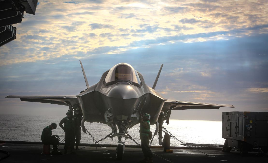 A US Marine Corps F-35 fighter jet is deployed about the aircraft carrier HMS Queen Elizabeth during exercises in September.