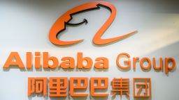 This photo taken on October 30, 2020 shows the logo of the Alibaba Group outside the offices of the Ant Group, the financial arm of the Chinese e-commerce giant, in Hong Kong. (Photo by Anthony WALLACE / AFP) (Photo by ANTHONY WALLACE/AFP via Getty Images)