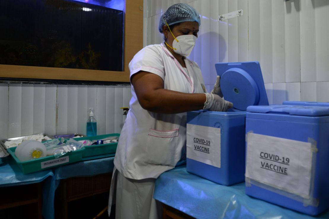 A health official prepares a vaccine kit during a Covid-19 vaccine mock drill in Chennai on January 2.