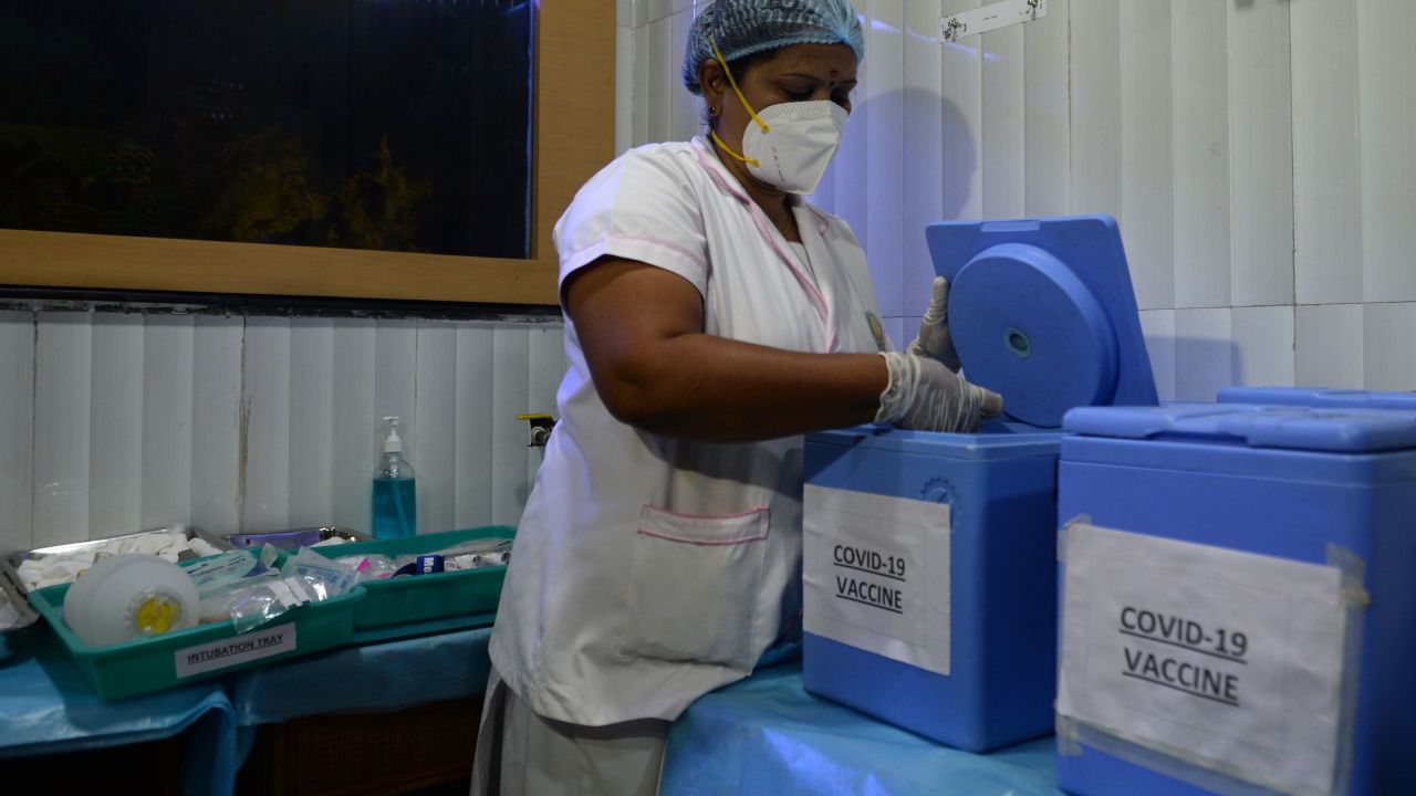 A health official prepares a vaccine kit during a Covid-19 vaccine mock drill in Chennai on January 2.