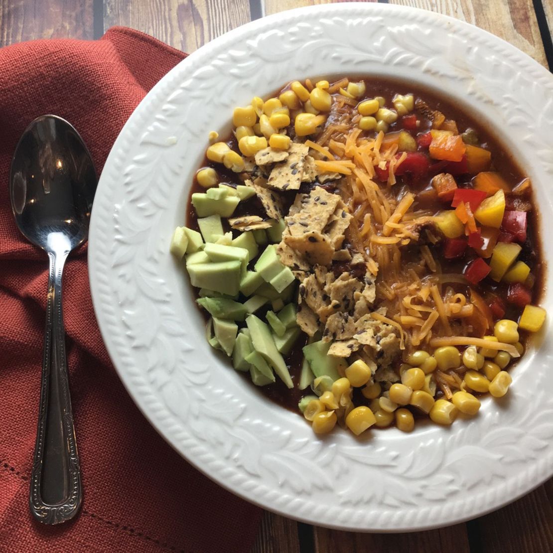 Keep your pantry stocked with canned beans, which you can use to make registered dietitian Bonnie Taub-Dix's spicy dark chocolate chili bowls.