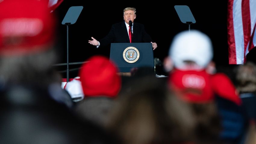 U.S. President Donald Trump speaks during a campaign rally for Senators Kelly Loeffler and David Perdue in Dalton, Georgia, U.S., on Monday, Jan. 4, 2021. Trump and Joe Biden held dueling rallies ahead of Georgia's critical Senate runoff election, where the president-elect promised a Democratic Congress would pass more pandemic relief while the president revisited his claims that vote fraud robbed him of re-election. Photographer: Elijah Nouvelage/Bloomberg via Getty Images