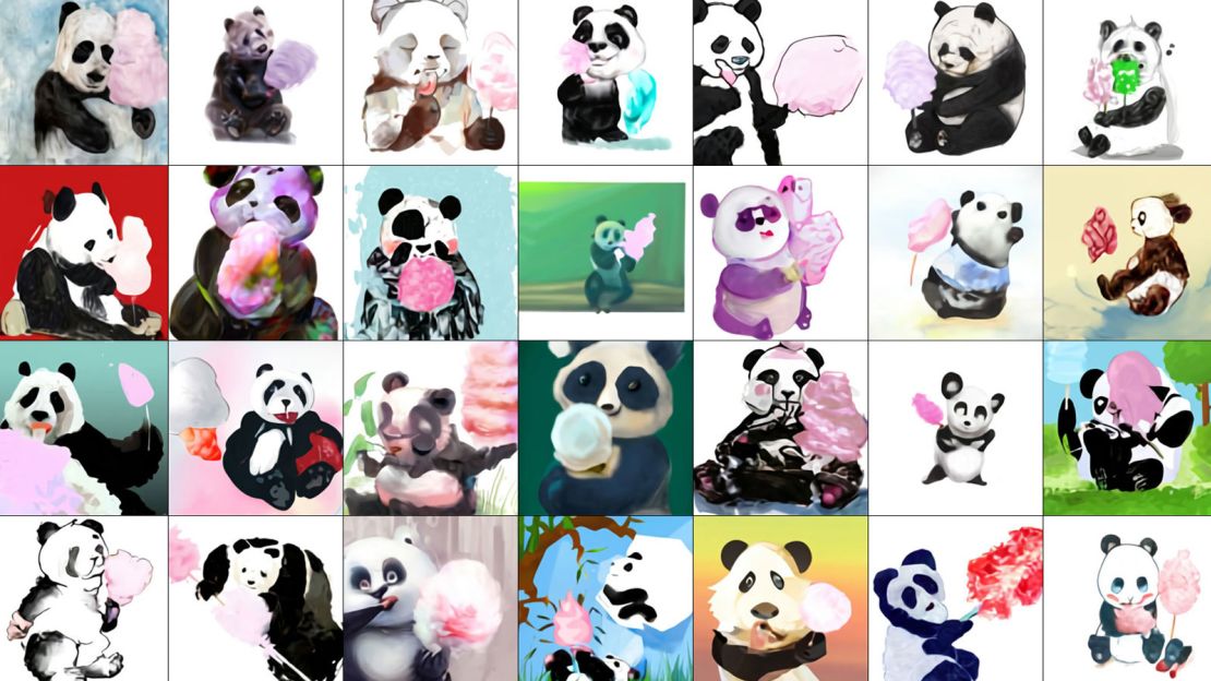 These pandas eating cotton candy were produced by an AI model named DALL-E.
