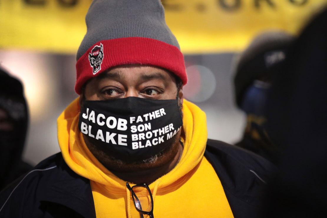 Jacob Blake Sr., the father of Jacob Blake Jr., attends a vigil near the Kenosha County Courthouse on January 4.