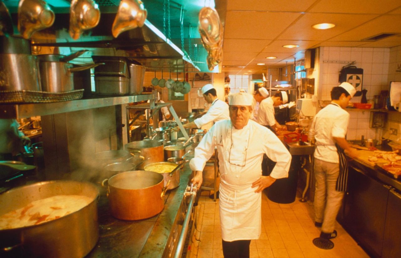 Roux, pictured in the kitchen of Le Gavroche in 1989