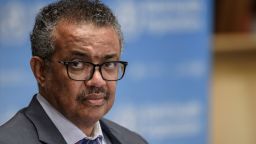 World Health Organization (WHO) Director-General Tedros Adhanom Ghebreyesus attends a press conference organised by the Geneva Association of United Nations Correspondents (ACANU) amid the COVID-19 outbreak, caused by the novel coronavirus, on July 3, 2020 at the WHO headquarters in Geneva. (Photo by Fabrice COFFRINI / POOL / AFP) (Photo by FABRICE COFFRINI/POOL/AFP via Getty Images)